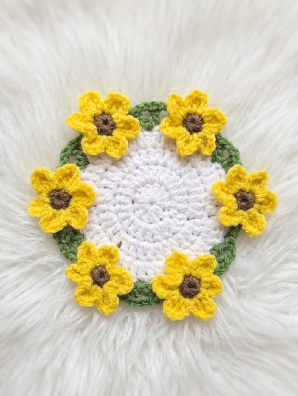 Handmade Yellow Sunflower Crochet Coaster - Home Dining